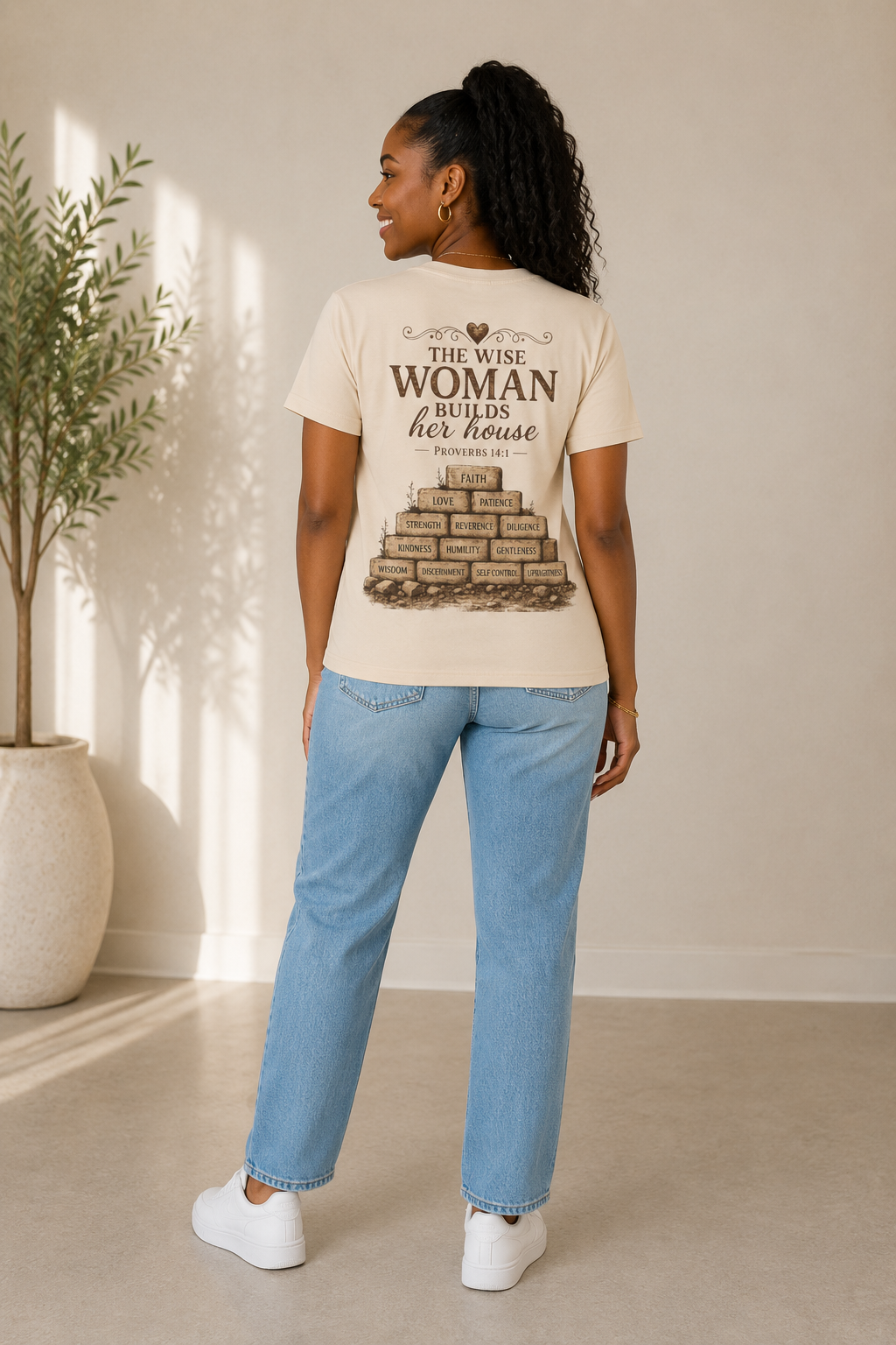 The Wise Woman Builds Her House Tee - Proverbs 14:1 | Kingdom Kame Garments