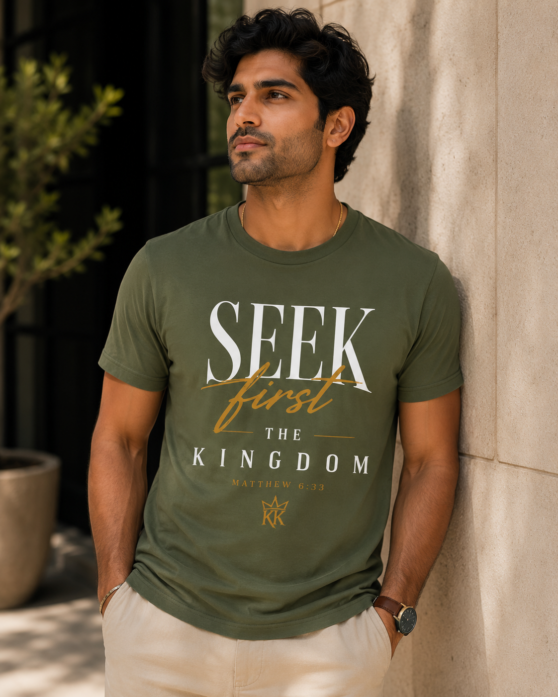Seek First The Kingdom Tee — Bold | Matthew 6:33 | Kingdom Kame Garments