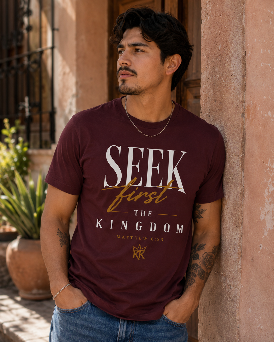 Seek First The Kingdom Tee — Bold | Matthew 6:33 | Kingdom Kame Garments