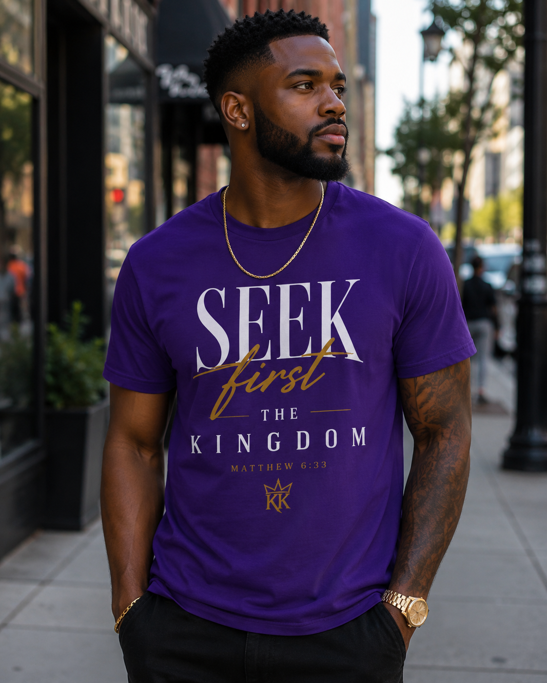 Seek First The Kingdom Tee — Bold | Matthew 6:33 | Kingdom Kame Garments
