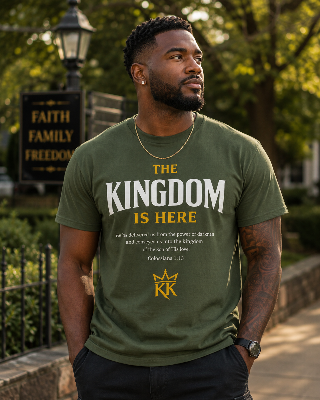 The Kingdom Is Here Tee — Colossians 1:13 | Kingdom Kame Garments